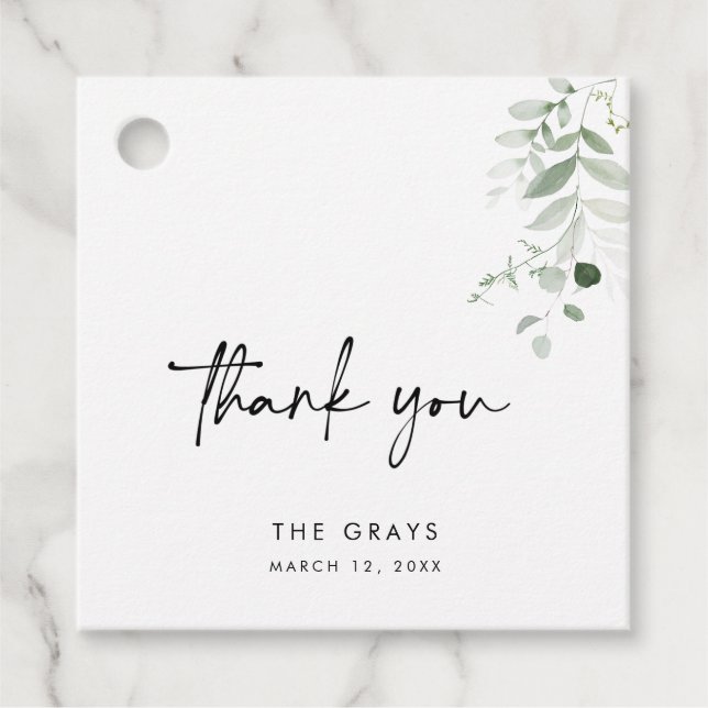Märkrn Greenery Wedding Favor Gåvor Etiketter (Framsida)