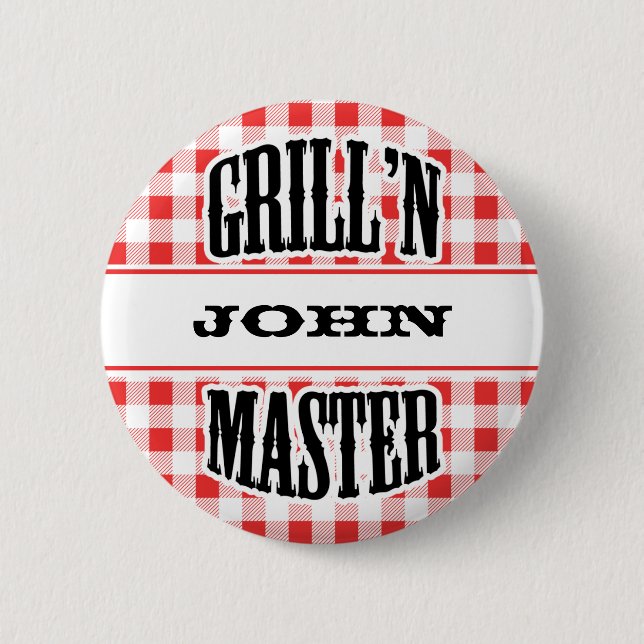 Märkrn Grill Master Namn Personlig Badge  Knapp (Framsida)