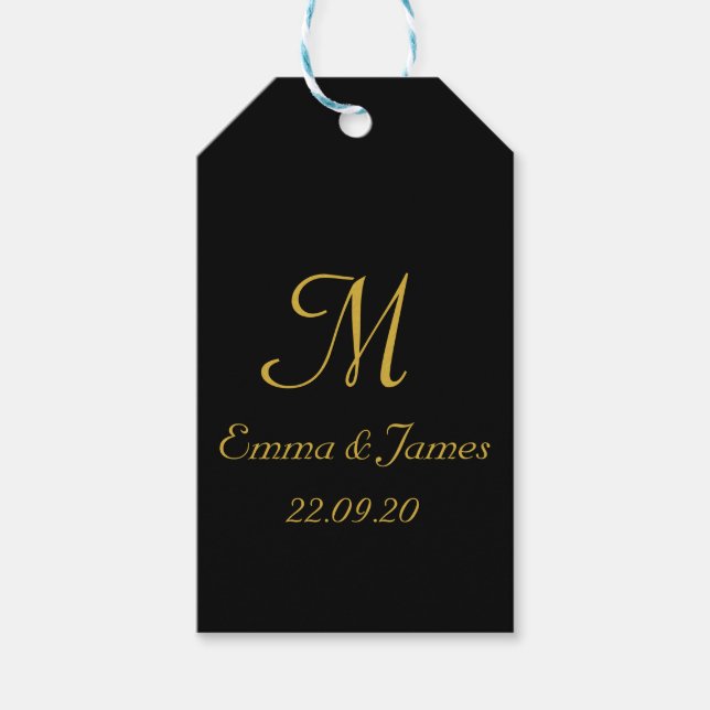 Märkrn Guld och Black Monogram Wedding Favor Gift Presentetikett (Framsidan)