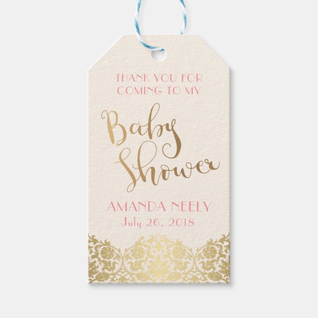 Märkrn Guld och Rosa för babyskor Presentetikett (Framsidan)