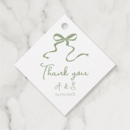 Märkrn hand plockade Bow Sage Grönt Wedding Favor Gåvor Etiketter