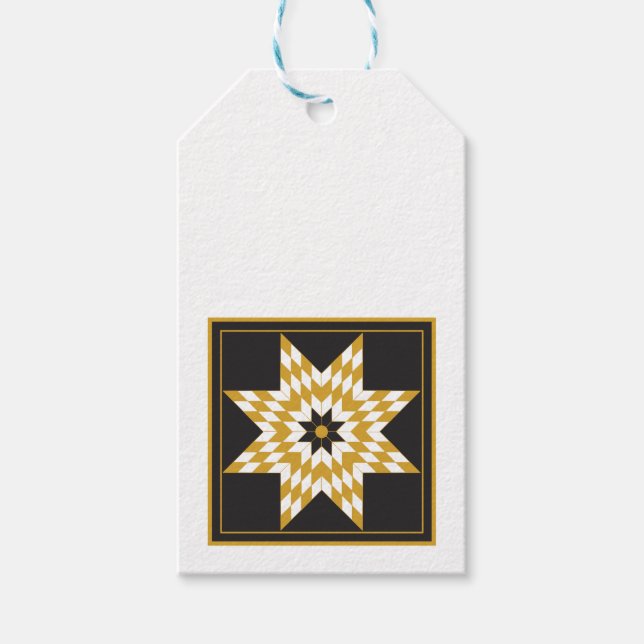 Märkrn Helgdag Black och Guld Star Firande Gift Presentetikett (Framsidan)