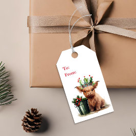 Märkrn Highland Cow Holly Krona julgåva Presentetikett