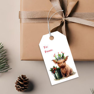 Märkrn Highland Cow Holly Krona julgåva Presentetikett