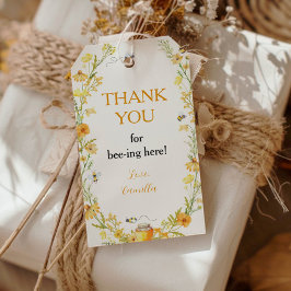 Märkrn Honungsbin Blommigt Tack födelsedag Presentetikett