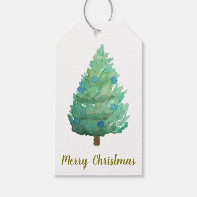Märkrn julgran Watercolor Gift Presentetikett (Framsidan)