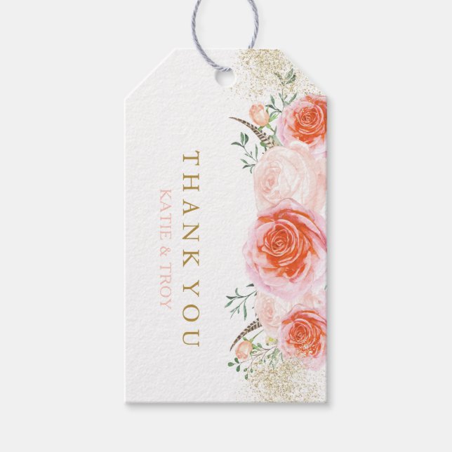 Märkrn Koral, Rosa och Peach Wedding Favor Gift- Presentetikett (Framsidan)