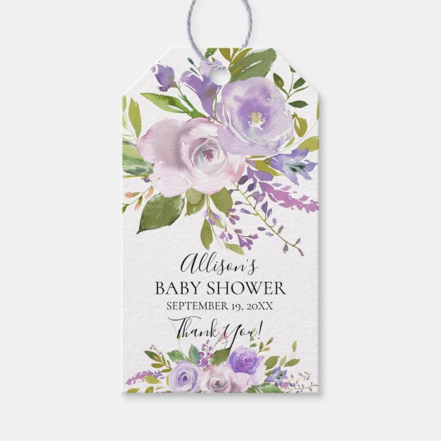 Märkrn Lavender Blommigt Baby Shower Favor Gift Presentetikett (Framsidan)
