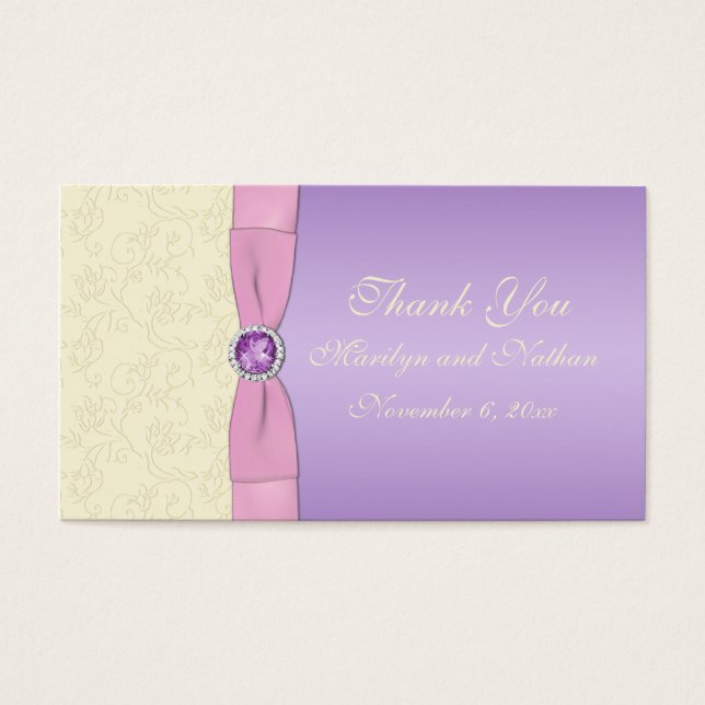 Märkrn Lavender, Rosa och Ivory Wedding Favor Visitkort (Framsidan)