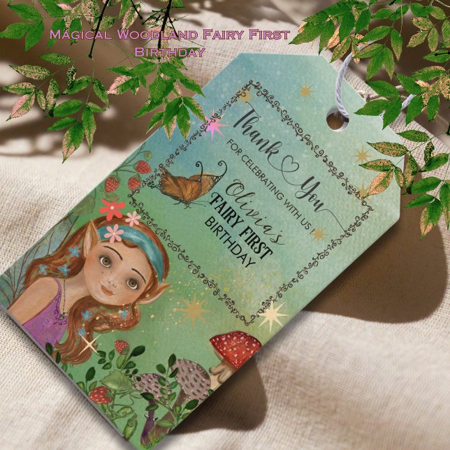 Märkrn Magic Woodland Fairy First Birthday Gift Presentetikett (Magical Woodland Fairy First Birthday Gift Tag)