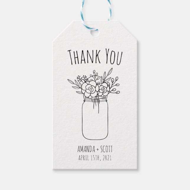 Märkrn Mason Burk Bouquet Tack Wedding Favor Presentetikett (Framsidan)
