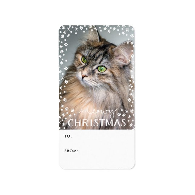 Märkrn Meowy jul Cat Lover Photo Helgdag Gift Adressetikett (Framsidan)
