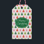 Märkrn Merry & Mod Retro Julgranar Gift Presentetikett<br><div class="desc">Ett stil efter mitten av århundradet Julgran mönster med trianglar,  stjärnor,  snöflingor och diagonalt rand. Färg omfattar: rött,  grönt,  rosa och vitt.</div>