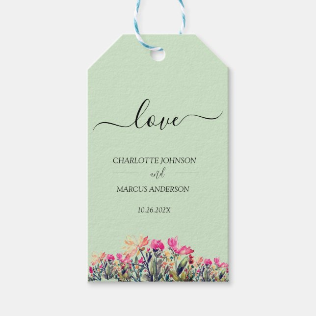 Märkrn Mint Favor Gift med dubbla-Blommigt Presentetikett (Framsidan)