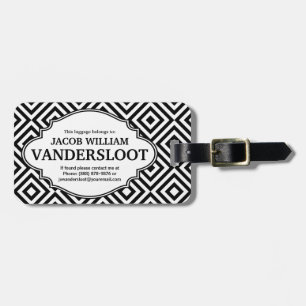 Märkrn Modern Black Diamond Mönster Identify Bagagebricka