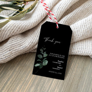 Märkrn Modern Greenery Black Bröllop Tack Gift Presentetikett