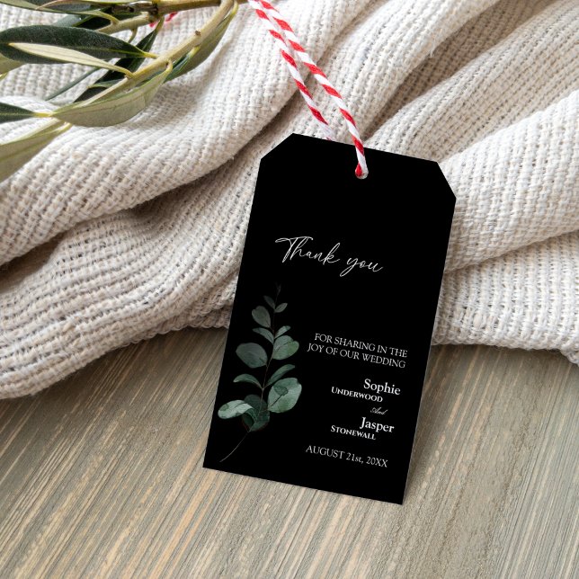 Märkrn Modern Greenery Black Bröllop Tack Gift Presentetikett (Skapare uppladdad)