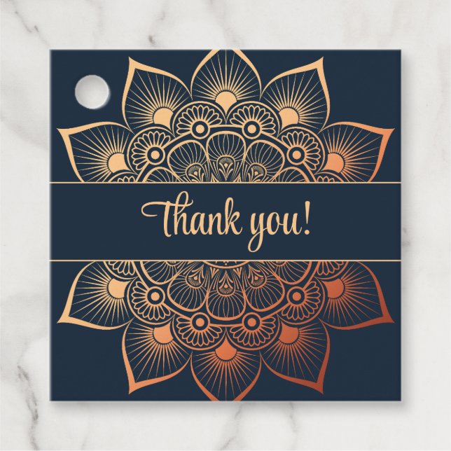 Märkrn Modern Navy Blue Peach Mandala Gåvor Etiketter (Framsida)