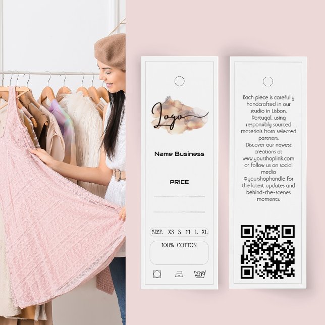 Märkrn Modern redigerbar kläder Litet Visitkort (custom clothing tag,editable price tag,boutique hang tag,minimalist swing tag,white fashion tag,)