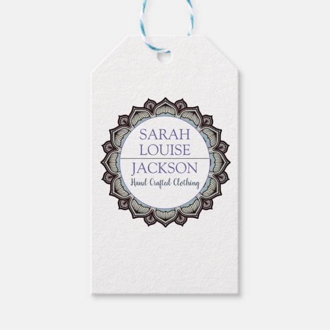 Märkrn Monogram Blue Handmade Clothing Designer Presentetikett (Framsidan)