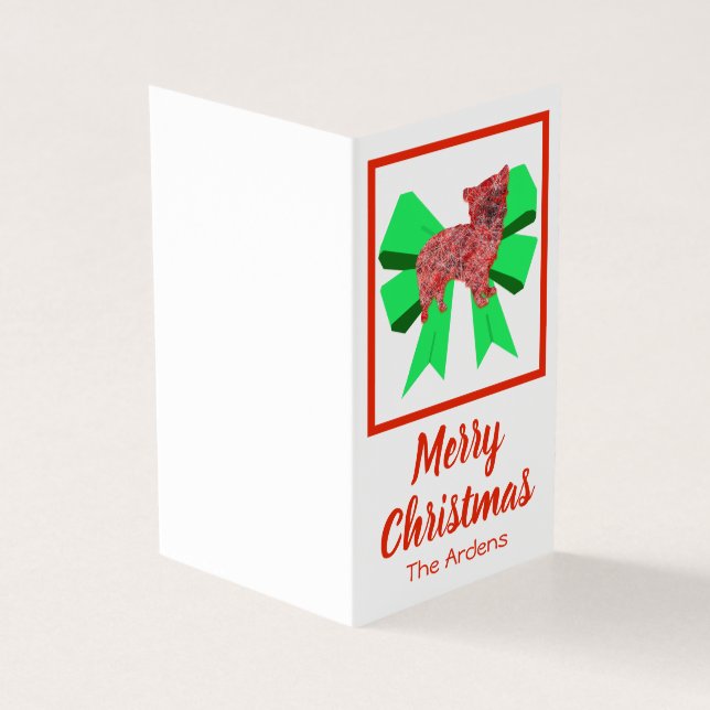 Märkrn Morkie Jul Hund & Grönt Bow Gift Kort (Utsida)
