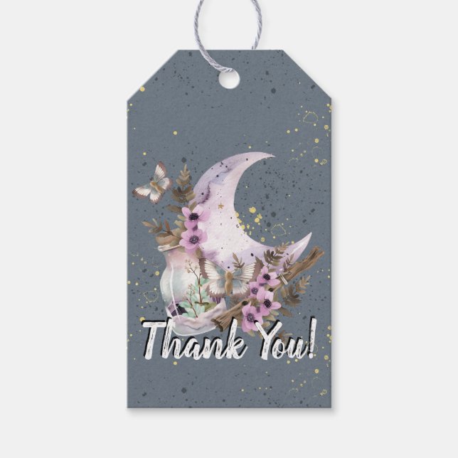 Märkrn Mystical Boho Lavender Anemone Måne Tack Presentetikett (Framsidan)