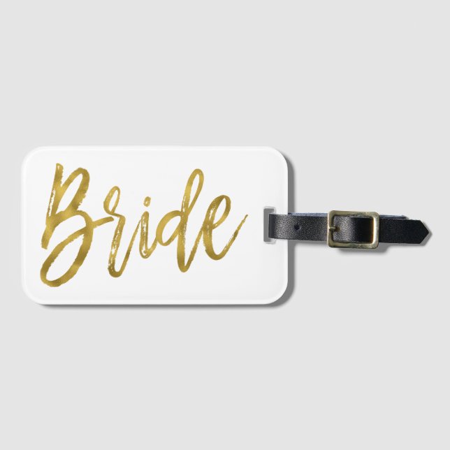 Märkrn Newlyed Bride Gold Foil Luggage Bag Bagagebricka (Framsida horisontal)