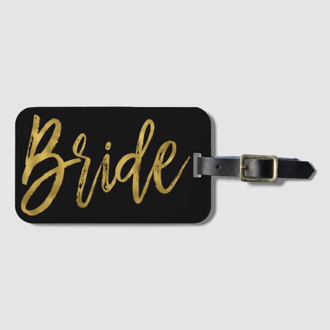 Märkrn Newlyed Bride Gold Foil Luggage Bag Bagagebricka (Framsida horisontal)
