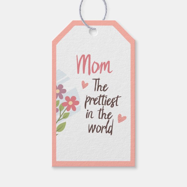 Märkrn om bästa Mamma-gåva - Blommigt Mors dag Presentetikett (Framsidan)