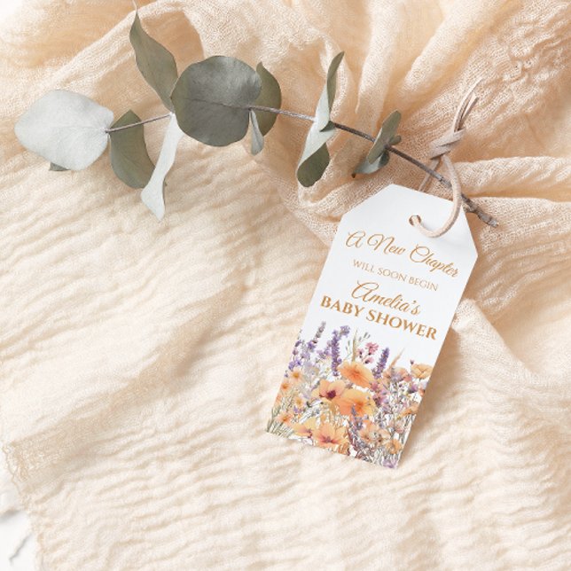 Märkrn Pastel Blommigt Bok Theme Baby Shower Gift Presentetikett (Skapare uppladdad)