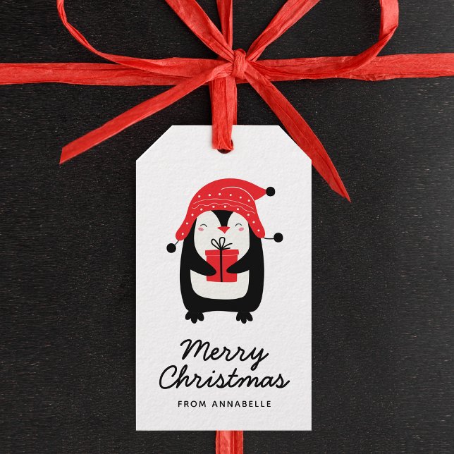 Märkrn Penguin Script God jul Gift Presentetikett (Skapare uppladdad)