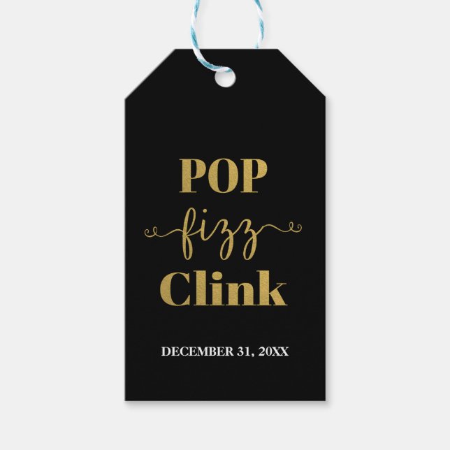 MÄRKRN POP FIZZ CLINK Black & Guld Gift Presentetikett (Framsidan)