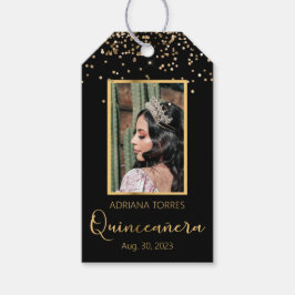 Märkrn Quinceanera Black Guld Photo Favor Gift Presentetikett