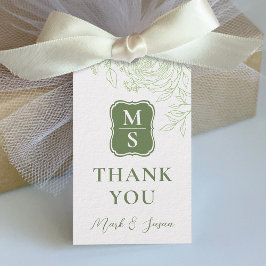 Märkrn Ranunculus Line Art Bröllop (Grönt) Presentetikett