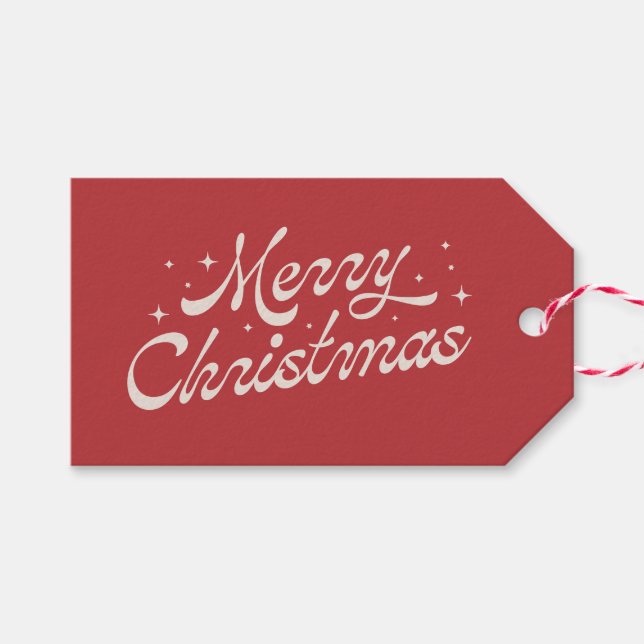 Märkrn Red Retro Script God jul Helgdag Gift Presentetikett (Framsidan (Horizontal))