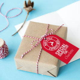 Märkrn Red & White North Pole Delivery Namn Gift Presentetikett