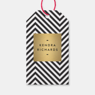 Märkrn Retro Black och White Mönster Guld Namn Gif Presentetikett