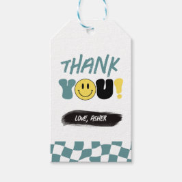 Märkrn Retro One Lycklig, första födelsedag Tack Presentetikett