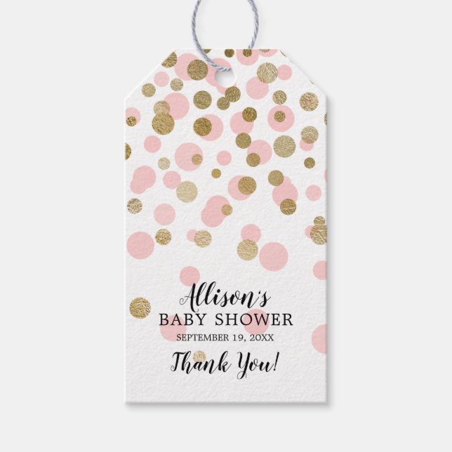 Märkrn rosa & Guld Confetti Baby Shower Favor Gift Presentetikett (Framsidan)
