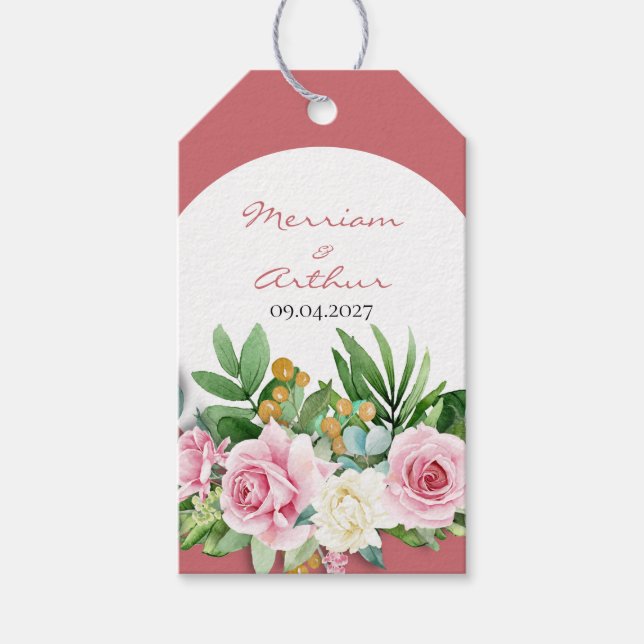 Märkrn rosa ros Wedding Favor Gift Presentetikett (Framsidan)