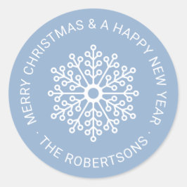 Märkrn Round Sticker, Modern White Snowflake Runt Klistermärke