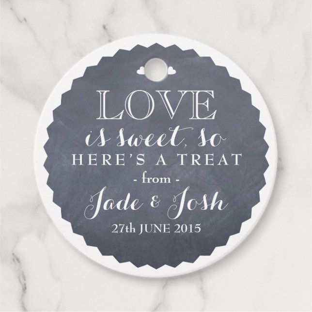 Märkrn Rustic Chalkboard Wedding Favor Treat Gåvor Etiketter (Framsida)