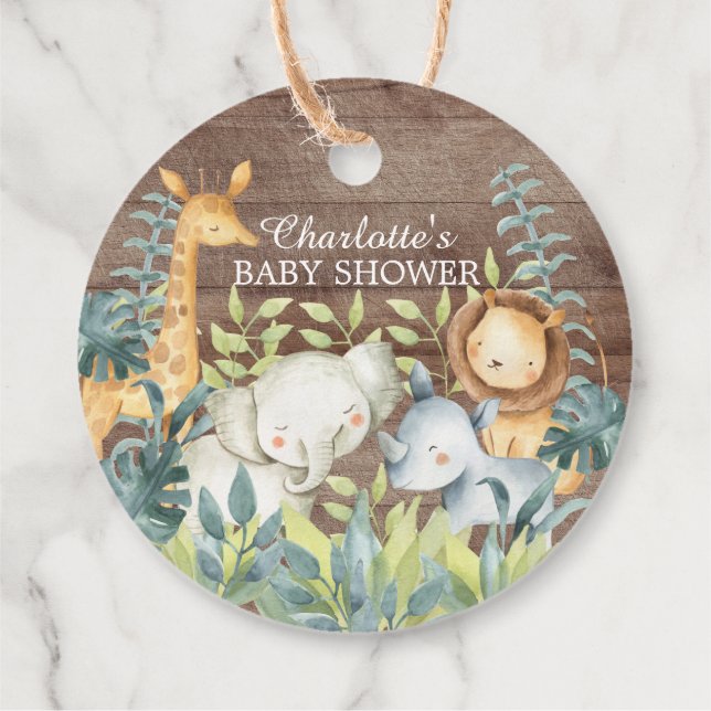 Märkrn Rustic Jungle Baby Shower Favor Gift Gåvor Etiketter (Baksida)