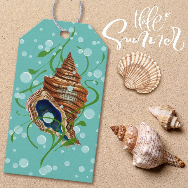 Märkrn snäcka för sjögräs, utmatning av stöttepela presentetikett (Shell Seagrass Bubble Escape Gift Tag)