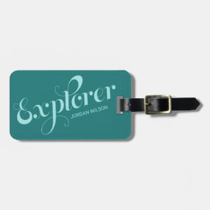 Märkrn snyggt Teal Script Typography Explorer Bag Bagagebricka