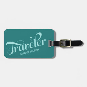 Märkrn snyggt Teal Script Typography Traveler Bag Bagagebricka