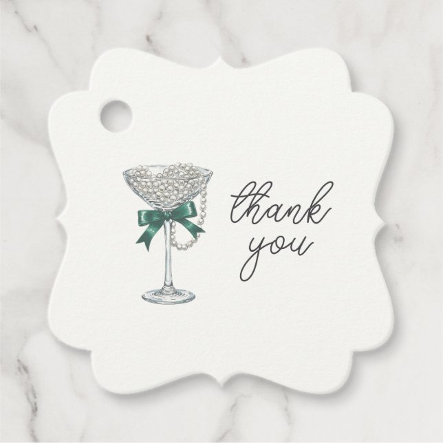 Märkrn "Tack" för Möhippan Pearl och Bow Gåvor Etiketter (Framsida)