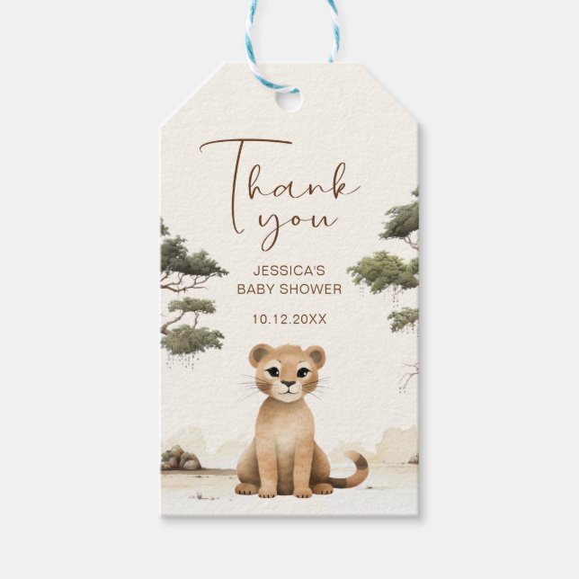Märkrn Tack Gift med Lejona babyfärger,  med  Presentetikett (Framsidan)