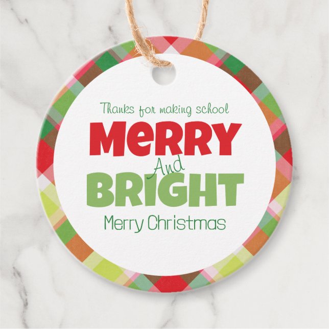 Märkrn tack Merry och Bright Teacher Gift Gåvor Etiketter (Framsida)