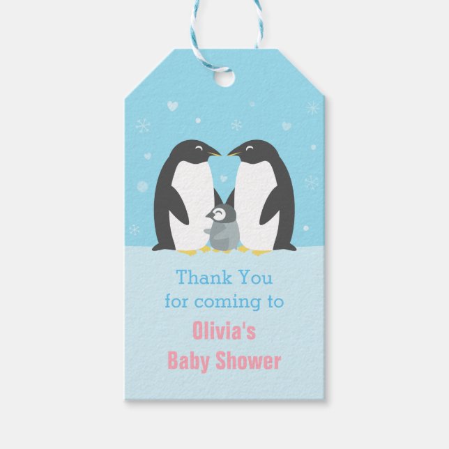 Märkrn Tack Penguin Family Baby Shower Gift Presentetikett (Framsidan)